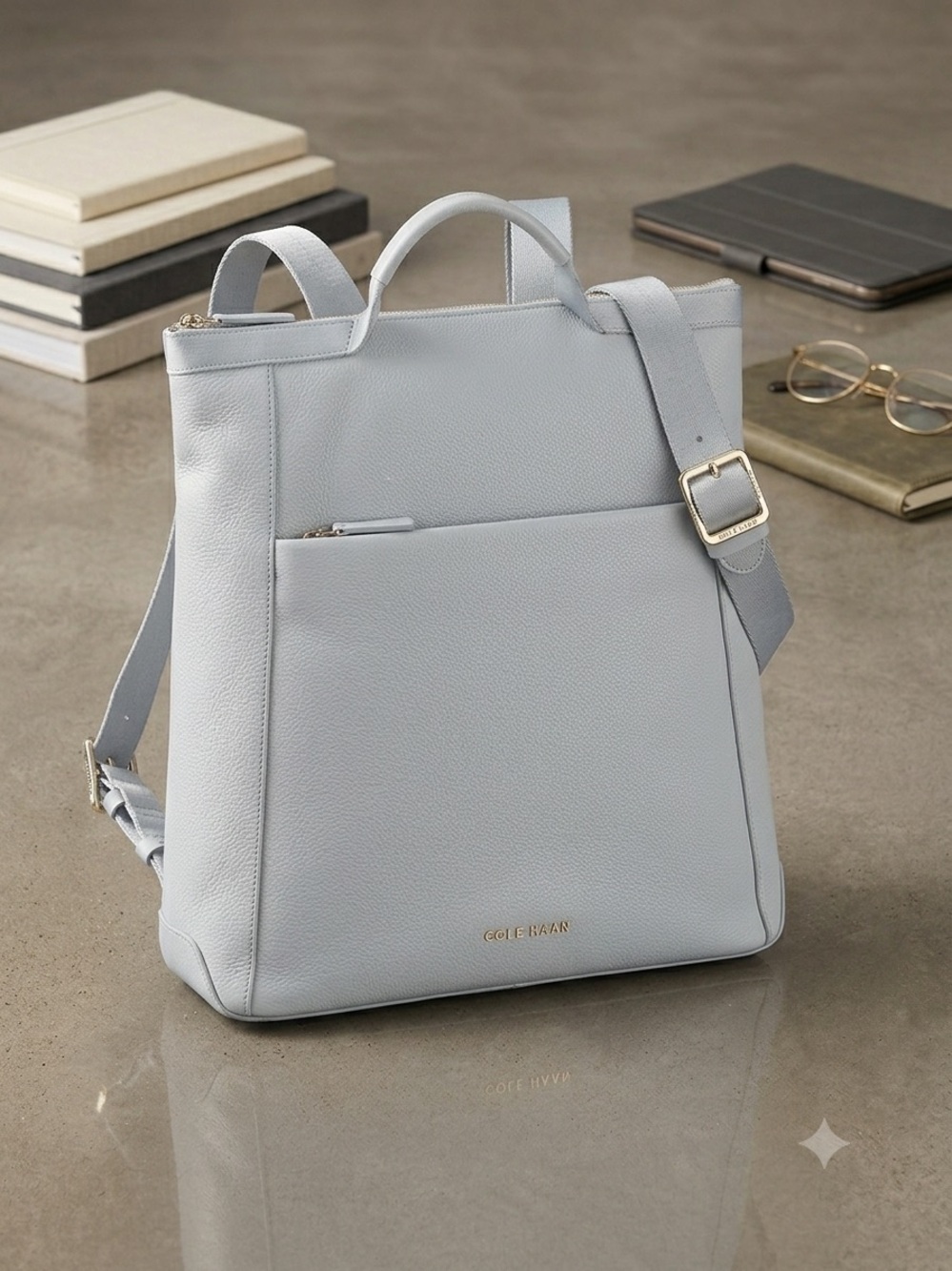 Cole Haan Grand Ambition Light Blue Leather Convertible Backpack Tote
